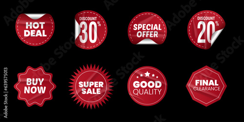 Red shopping sticker discount, hot deal, special offer, buy now, super sale, good quality