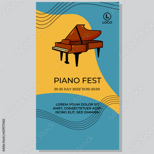 Poster of piano festival. Social Media Stories Flat Cartoon Hand Drawn Templates Background Illustration. Vector illustration EPS10