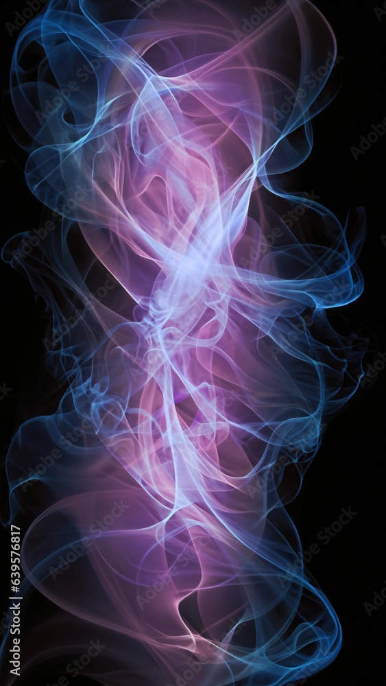 Fototapeta premium Color smoke abstract background. Cold and hot contrast. Defocused blue red contrast. Vapor floating cloud texture. Generative AI
