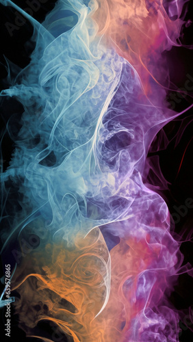 Color smoke abstract background. Cold and hot contrast. Defocused blue red contrast. Vapor floating cloud texture. Generative AI