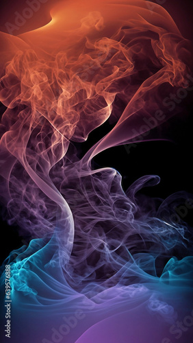 Color smoke abstract background. Cold and hot contrast. Defocused blue red contrast. Vapor floating cloud texture. Generative AI