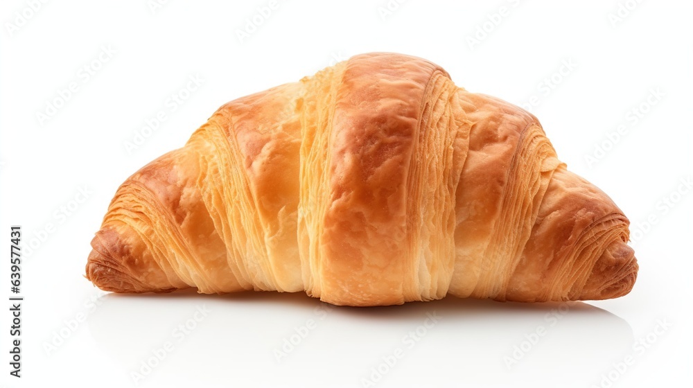Fresh croissant isolated on white background, delicious food. Created with Generative Ai technology. Fresh croissant isolated on white background, delicious food. Created with Generative Ai technology.