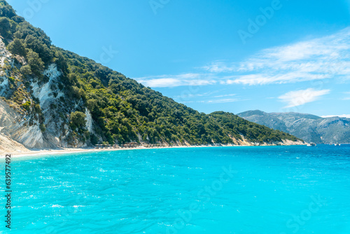 Gidaki beach on the island of Ithaki or Ithaca in the Ionian sea in the Mediterranean sea of Greece