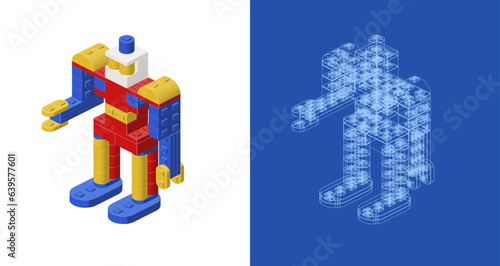 Concept with robot in isometric style for print and design. Vector illustration.