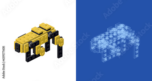 Concept with robot dog in isometric style for print and design. Vector illustration.