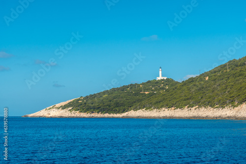 Lighthouse or Cape Ducato Lefkas in the southern area of the Greek island of Lefkada. Greece. © unai