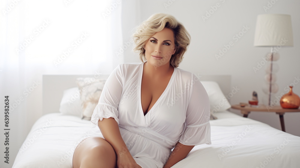 Very attractive mature women posing sitting at her bedroom looking at the camera.Attractive middle aged lady in nightdress lying on bed. Generative AI Very attractive mature women posing sitting at her bedroom looking at the camera.Attractive middle aged lady in nightdress lying on bed. Generative AI