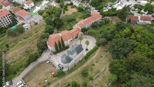 A bird's view of Podmaine Monastery in Budva, Montenegro photo