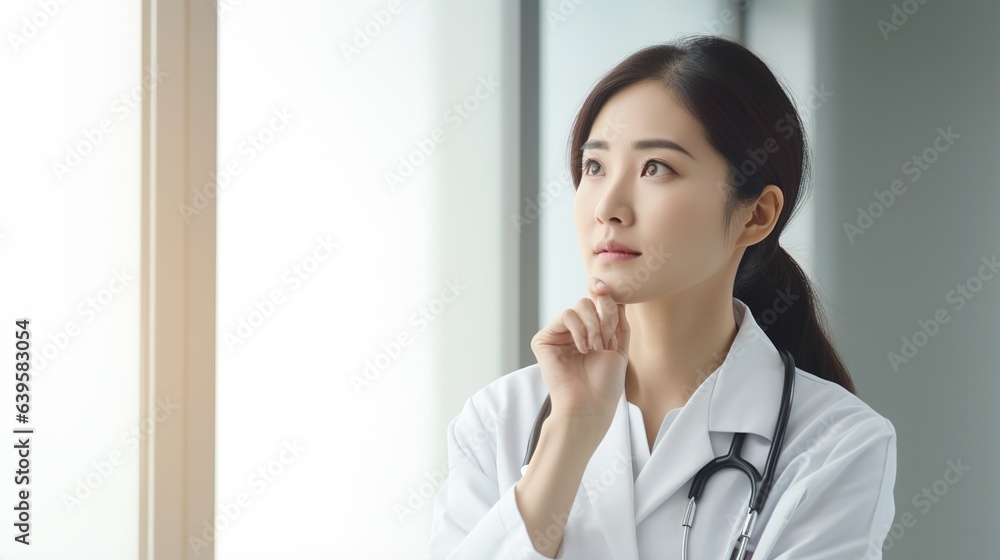 portrait of a female asian doctor thinking 
