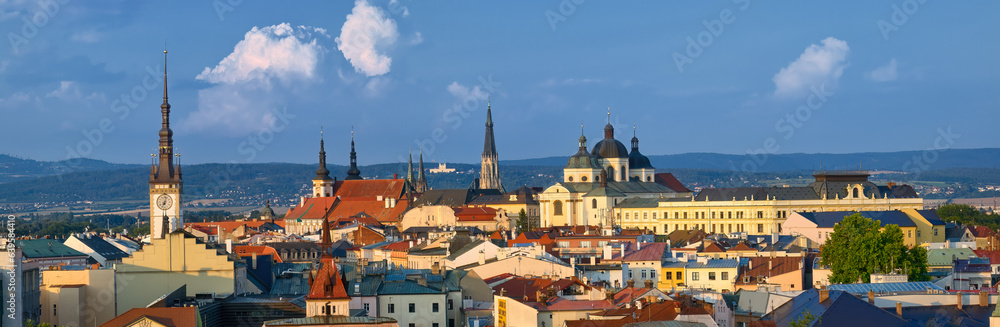 Panoramic, aerial view of the historical centre of Olomouc,   ancient town and tourist spot in Central Moravia, Czech Republic. Medieval Monuments, UNESCO site.