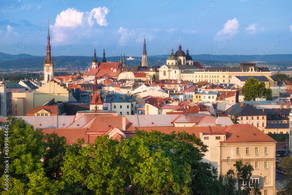 Panoramic, aerial view of the historical centre of Olomouc,   ancient town and tourist spot in Central Moravia, Czech Republic. Medieval Monuments, UNESCO site.