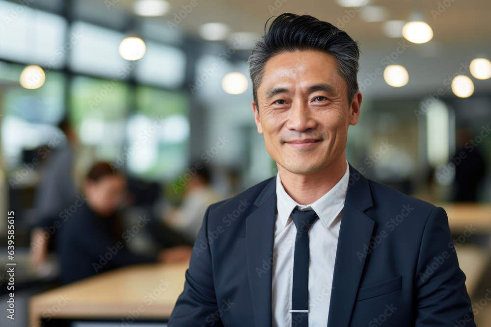 Portrait of an Asian successful businessman leader in an expensive suit against the backdrop of the office Portrait of an Asian successful businessman leader in an expensive suit against the backdrop of the office