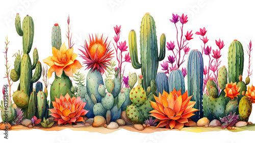 Hand drawn watercolor cactus collection. Generative Ai