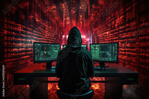 Incognito hacker portrait, internet security concept, virus software
