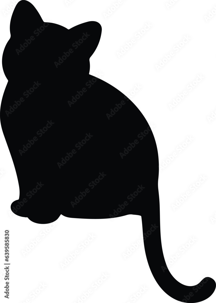 Simple and adorable illustration of black cat sitting in silhouette