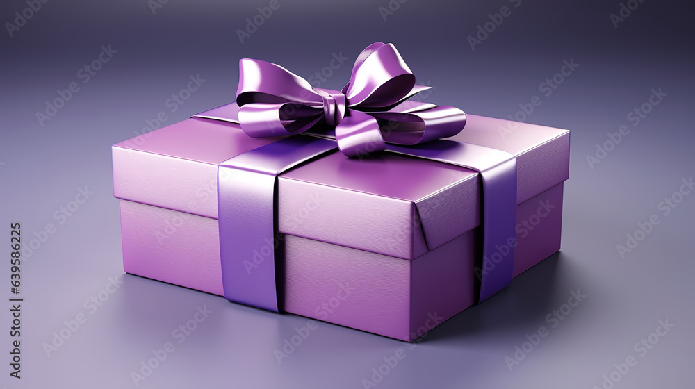 A front view purple gift boxes with grey bows on white desk. Generative Ai A front view purple gift boxes with grey bows on white desk. Generative Ai