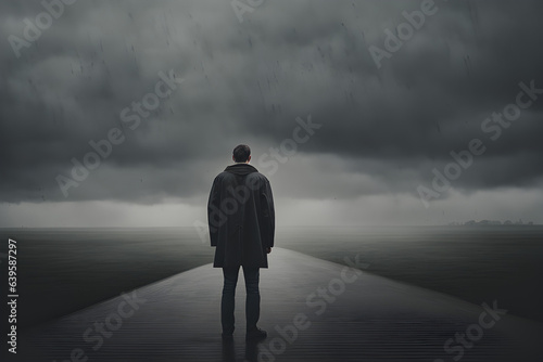 man standing on a gloomy day. Generativ AI