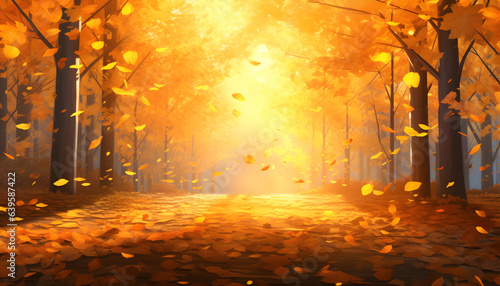 Illustration of colorful trees and leaves in autumn season - Generativ AI