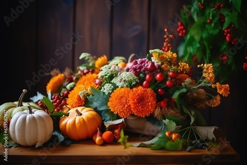 Wallpaper Mural Happy Thanksgiving. Thanksgiving pumpkins and Autumn leaves. Thanksgiving Food Party. Thanksgiving Concept.Thanksgiving Background. Thanksgiving Theme. Generative Ai Torontodigital.ca