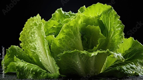 Front view Fresh green lettuce splashed with water on a blurry black background