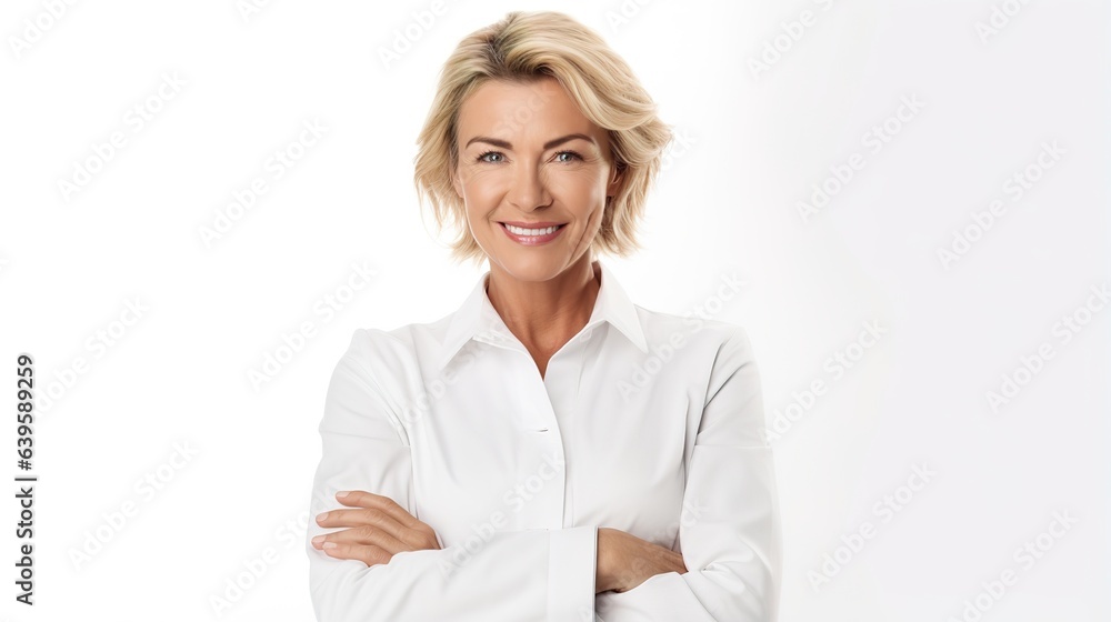 Portrait of a confident blonde businesswoman in a suit smiling professionally Portrait of a confident blonde businesswoman in a suit smiling professionally