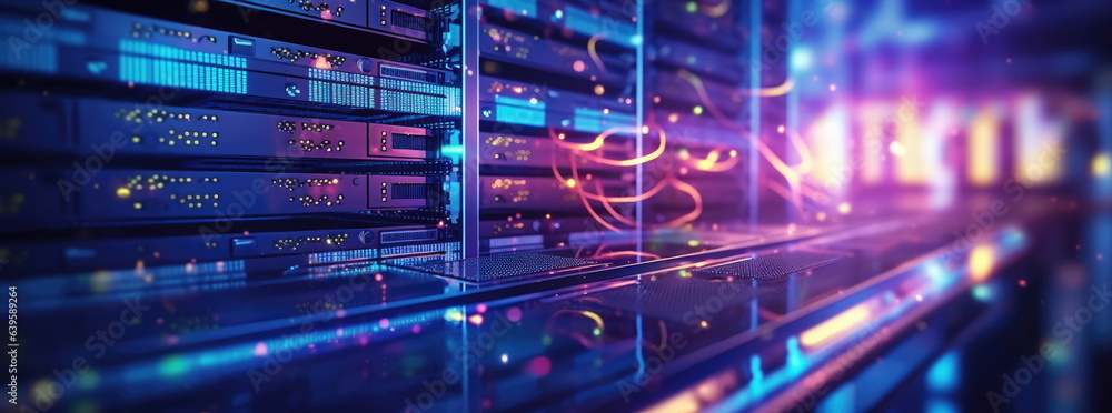 Naklejka premium Data center in high operation. Generative AI based.