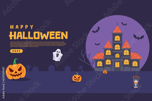happy halloween landing page design, happy halloween illustration, halloween horror poster design