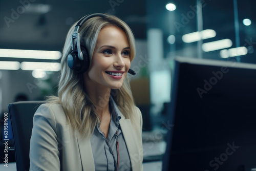 Smiling friendly handsome young female call centre operator