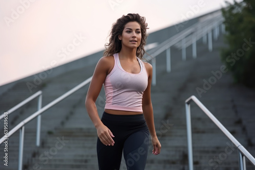Runner athlete running on stairs. Woman fitness is jogging oudoors