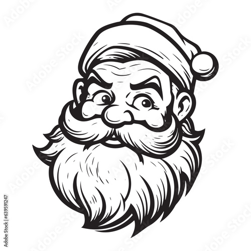santa claus face beard moustache happy xmas christmas new year outline thin line vector icon black on white background