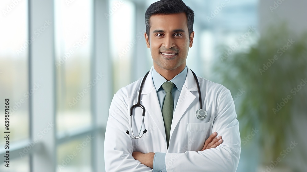 portrait of a smiling doctor in hospital background. generative ai portrait of a smiling doctor in hospital background. generative ai