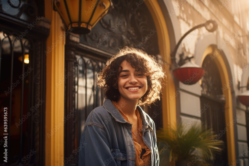 Portrait of a happy smiling Hispanic woman outdoors in Buenos Aires