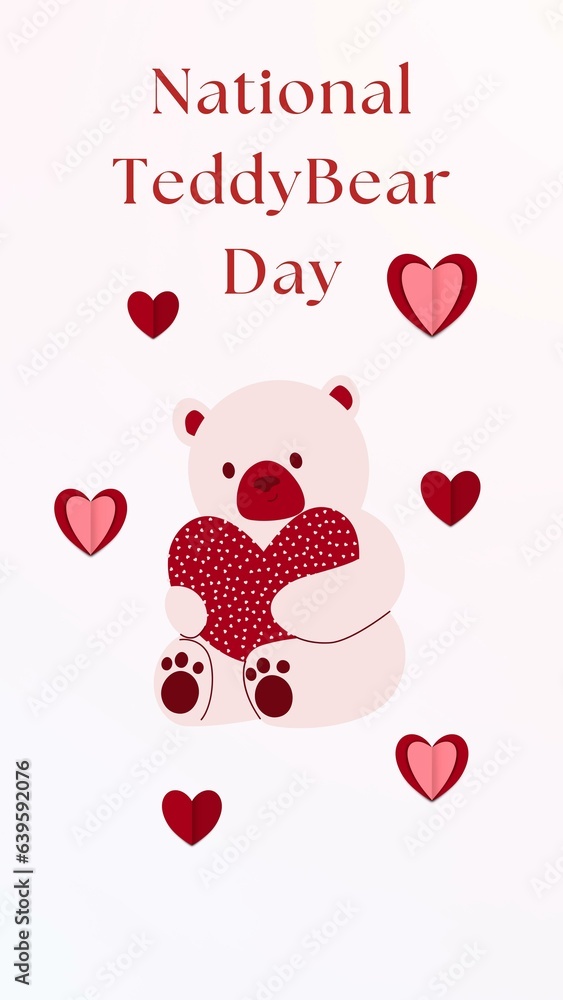National Teddy Bear Day vector illustration cartoon sweet red heart