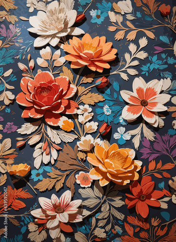 vibrant hand painted colourful flower pattern in rustic hues illustration wallpaper decoration background
