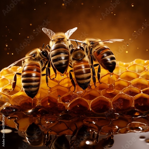 photography of bees with honey and hives illustrations, photo, vector art © generativey