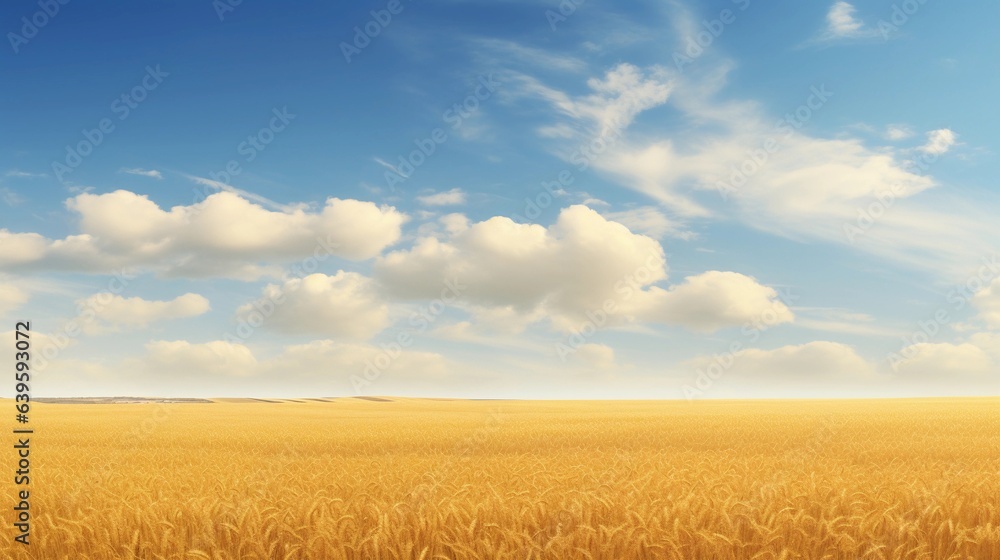 A vast golden field stretching to the horizon, with an open sky providing an ideal area for text incorporation. AI generated.