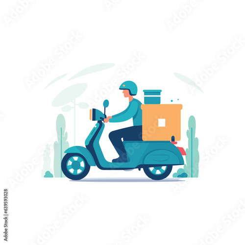 free delivery illustration with scooter bike man cartoon style white background