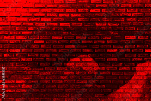 Red purple brown old brick wall. Toned colorful grunge background. Space. Design. Cracked, broken, crumbled. Color gradient. Rough backdrop.