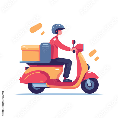 free delivery illustration with scooter rider bike man cartoon style white background
