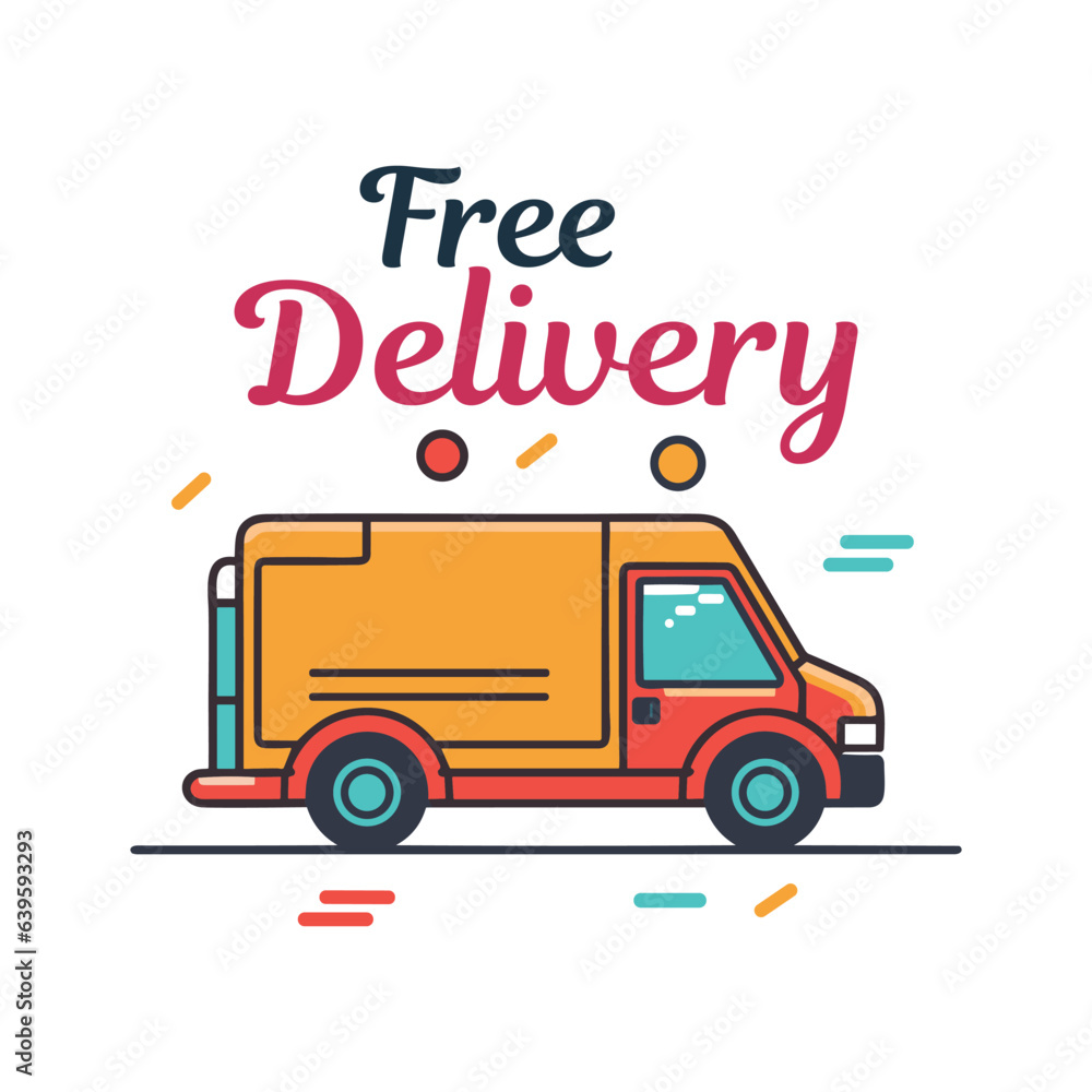Fototapeta premium free delivery illustration with vehicle cartoon style courier cargo van shipping 