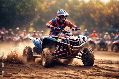 Atw extreem race sport, quad cross Rider riding on Sand. photo