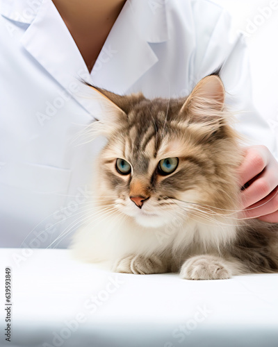 Veterinarian examining a cute cat. Shallow field of view. © henjon