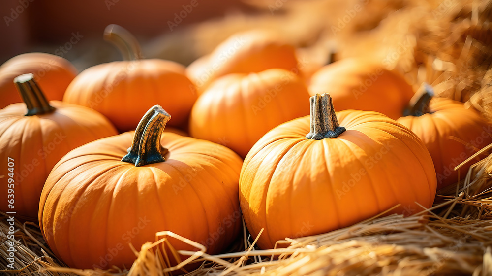 Pumpkins of different sizes stacked on top of each other behind a mountain. Generative Ai Pumpkins of different sizes stacked on top of each other behind a mountain. Generative Ai