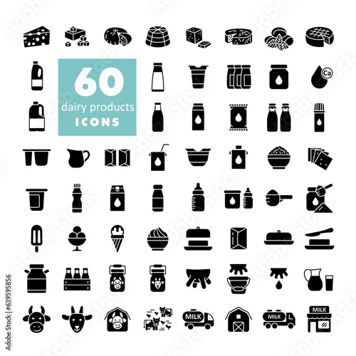 Milk, dairy products vector glyph icon set