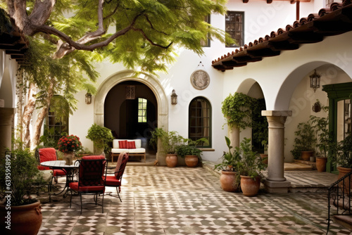 Outdoor courtyard in the central area of the Spanish style house