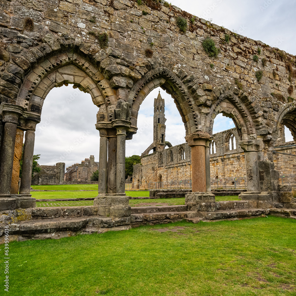 Fototapeta premium Medieval stone arches at the ruined cathedral of St Andrews in Scotland.