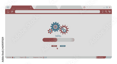 Loading updates, software, download, upload concept web browser vector with loading bar, gears. Webpage internet loading sign to use in programming, web development, webpage error, mobile app design.