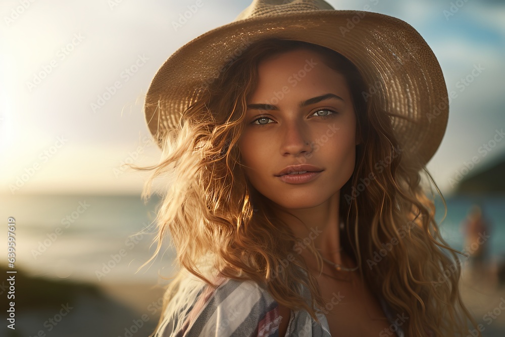 a beautiful young caucasian woman posing for a photo at the beach on a vacation in summer, the sea or ocean water behind her a beautiful young caucasian woman posing for a photo at the beach on a vacation in summer, the sea or ocean water behind her