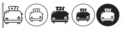 Toaster Icon. Flat symbol of household electric toast baker or maker home kitchen appliance. Vector set of bread slice baking machine with grill. Outline logo of domestic electronic utensil