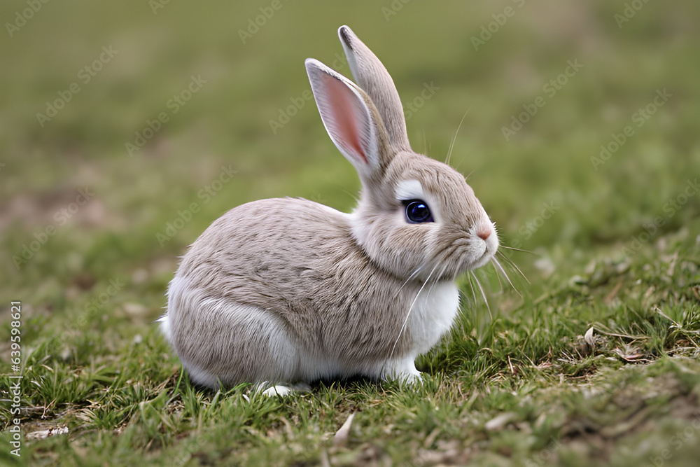 white rabbit on grass Generative AI white rabbit on grass Generative AI
